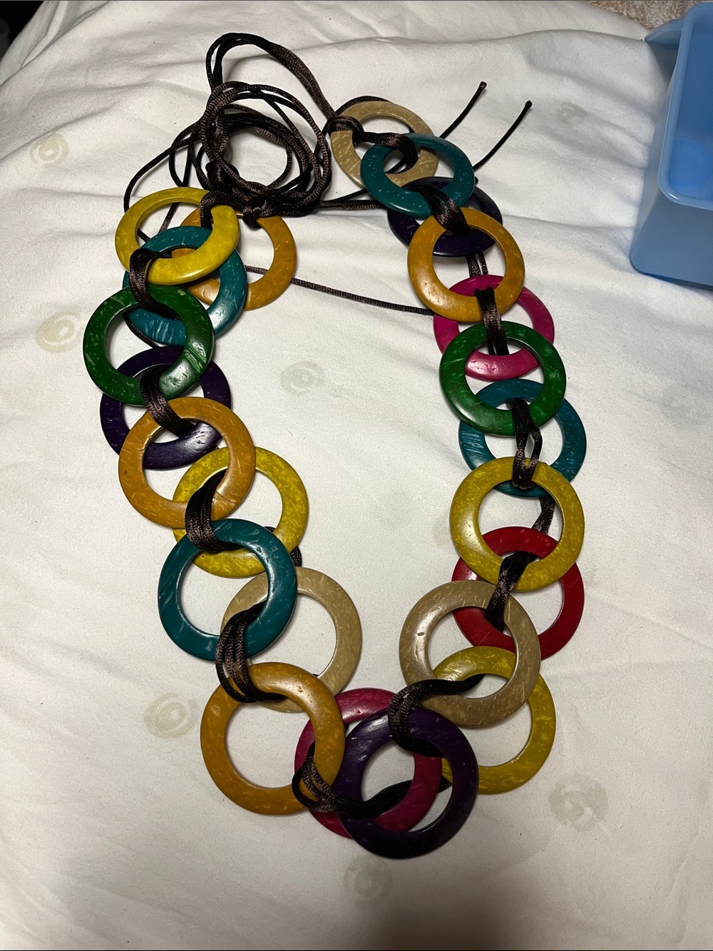 Hand Crafted Multicolor Linked Ring Belt - Teal, Green, Purple, Red, Yellow, Tan